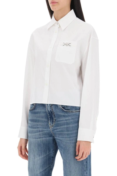 Shop Versace Barocco Cropped Shirt In White