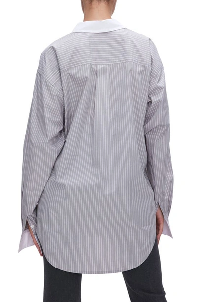 Shop Good American Good Yarn Dye Cotton Poplin Button-up Shirt In Grey Stripe005