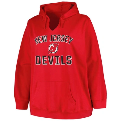Profile Red New Jersey Devils Plus Size Arch Over Logo Pullover Hoodie In Red
