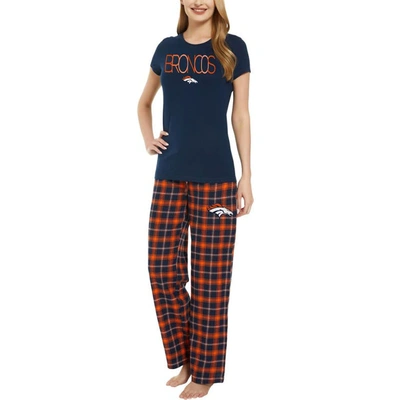 Shop Concepts Sport Navy/orange Denver Broncos Arctic T-shirt & Flannel Pants Sleep Set