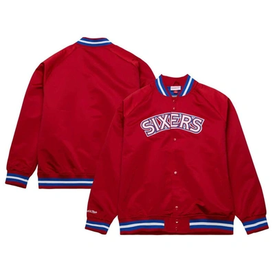 Shop Mitchell & Ness Red Philadelphia 76ers Hardwood Classics  Throwback Wordmark Raglan Full-snap Jacket