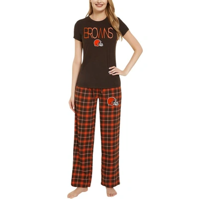 Shop Concepts Sport Brown/orange Cleveland Browns Arctic T-shirt & Flannel Pants Sleep Set