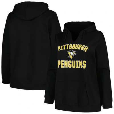 Shop Profile Black Pittsburgh Penguins Plus Size Arch Over Logo Pullover Hoodie