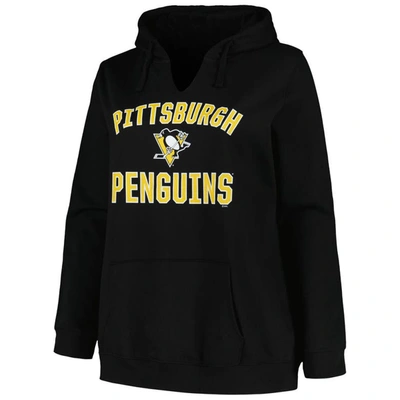 Shop Profile Black Pittsburgh Penguins Plus Size Arch Over Logo Pullover Hoodie