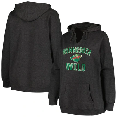 Shop Profile Heather Charcoal Minnesota Wild Plus Size Arch Over Logo Pullover Hoodie