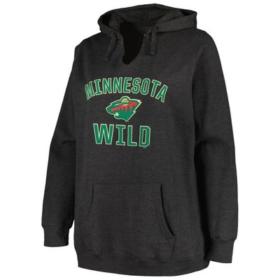 Shop Profile Heather Charcoal Minnesota Wild Plus Size Arch Over Logo Pullover Hoodie