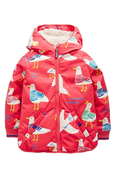 Shop Mini Boden Kids' High-pile Fleece Lined Jacket In Cayenne Seagulls