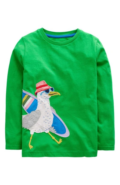 Shop Mini Boden Kids' Seagull Appliqué Cotton T-shirt In Ming Green Seagull