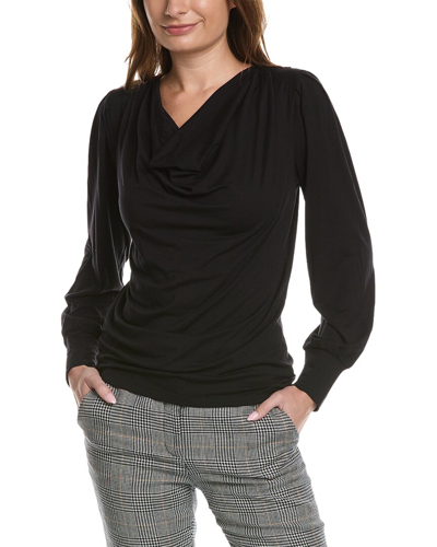 Shop Elie Tahari Pleated Draped Front Top In Black