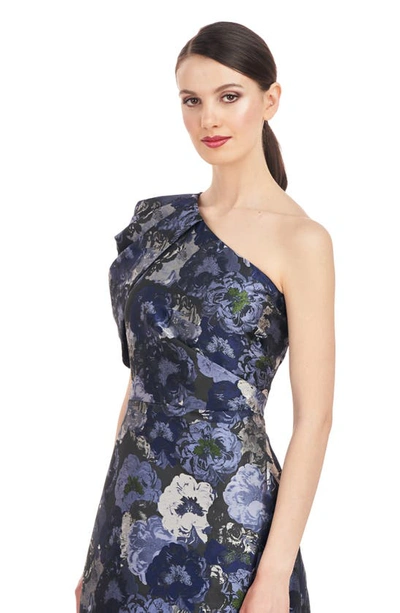 Shop Kay Unger Briana Asymmetric Floral Jacquard Gown In Cornflower