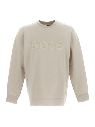 Shop Hugo Boss Logo Sweatshirt In Beige