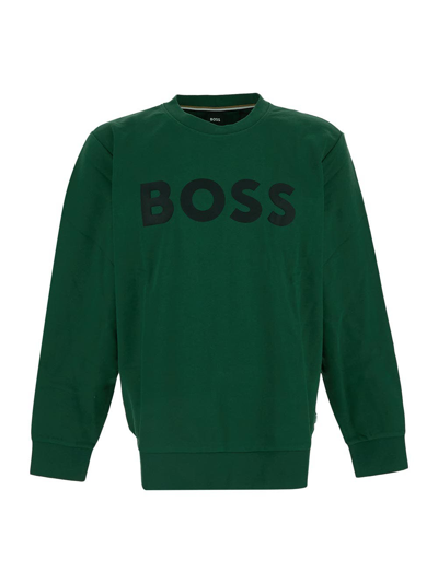 Shop Hugo Boss Logo Sweatshirt In Green