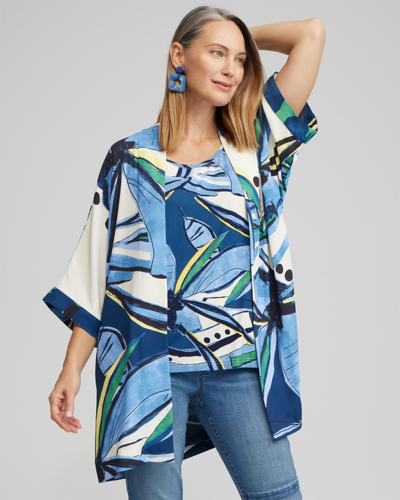 Shop Chico's Floral Print Long Kimono Top In Blue Size Xxs/xs |