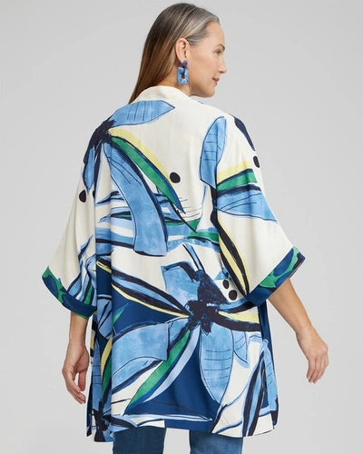 Shop Chico's Floral Print Long Kimono Top In Blue Size Xxs/xs |