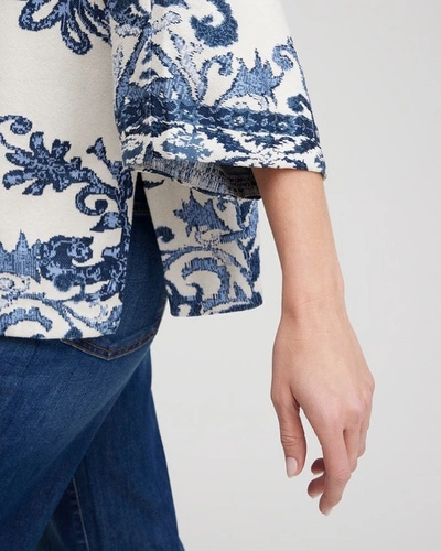 Shop Chico's Jacquard Knit Short Kimono Top In Azores Blue Size Xxs/xs |