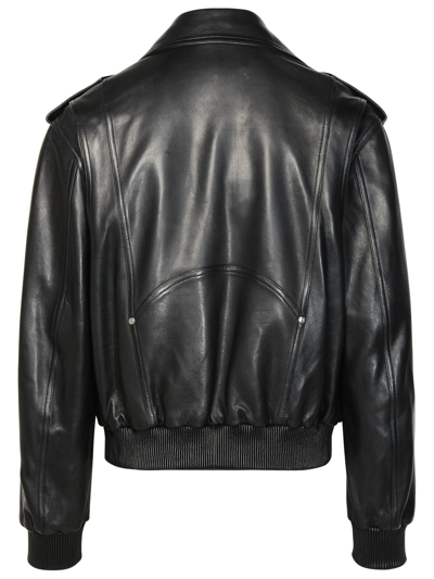 Shop Balmain Man Black Lambskin Bomber Jacket