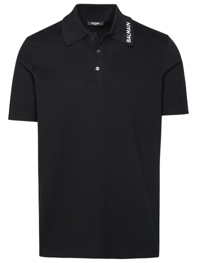 Shop Balmain Man  Black Cotton Polo Shirt