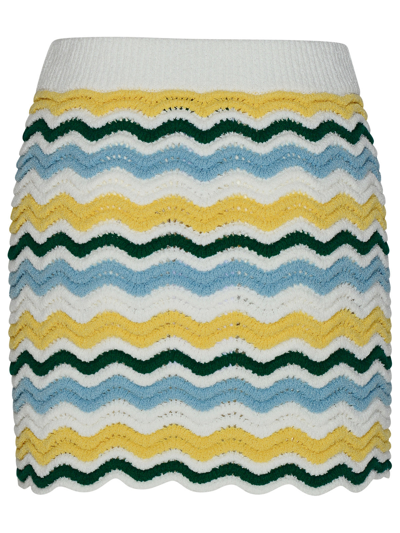 Shop Casablanca Woman  'boucle Wave' Skirt In Multicolour Cotton Blend In Yellow