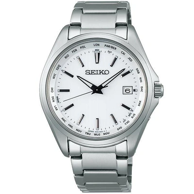 Pre-owned Seiko Selection Sbtm287 Titanium Sapphire Crystal Radio Solar Watch White Dial