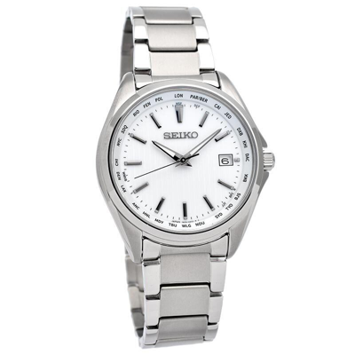 Pre-owned Seiko Selection Sbtm287 Titanium Sapphire Crystal Radio Solar Watch White Dial
