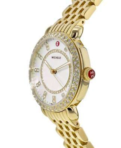 Pre-owned Michele Sidney Diamond 18k Yellow Gold Steel Women's Watch Mww30b000004