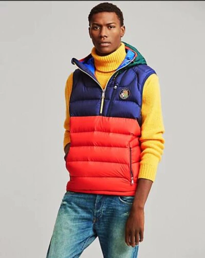 Pre-owned Polo Ralph Lauren $298  Cookie Crest Colorblock Jacket Puffer Vest Down Sz L In Multicolor