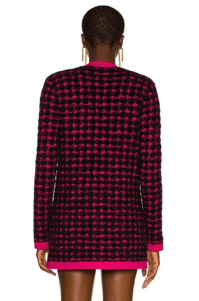 Pre-owned Saint Laurent Cardigan Purple Women's Size S Jacquard Houndstooth Mid-length