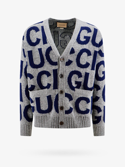 Shop Gucci Man Cardigan Man Grey Knitwear In Gray
