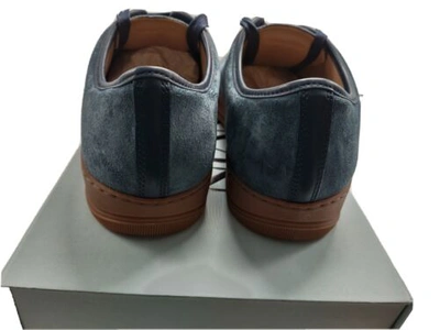 Pre-owned Lanvin Mens Dbb1 Sneakers, Blue Low Top Moc-croc Cap Toe Suede - Us 7.5/uk 6