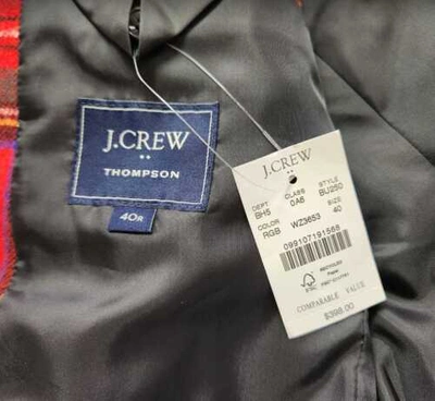Pre-owned J.crew Factory Men's J Crew Factory Tartan Plaid Christmas Thompson Slim Fit Blazer Jacket In Red