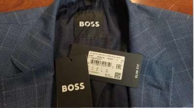 Pre-owned Hugo Boss $895 - Boss Slim Fit Suit Checked Virgin Wool Stretch Italian Fabric - Size 38r In Blue
