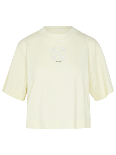 Shop Off-white Woman  Cream Cotton T-shirt