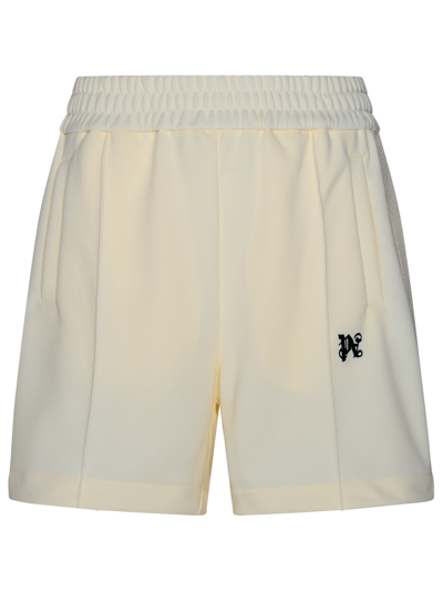 Shop Palm Angels Man  Track Bermuda Shorts In Ivory Polyester In White