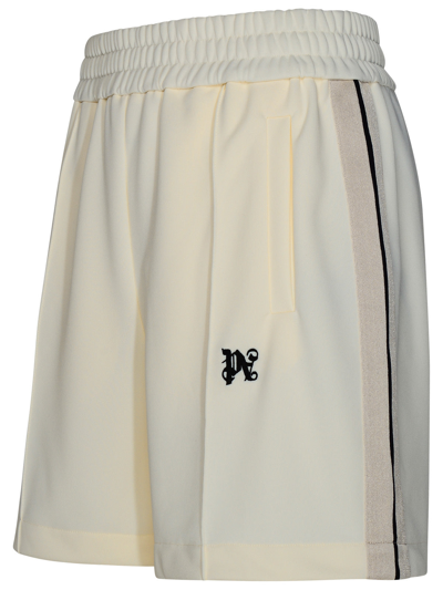 Shop Palm Angels Man  Track Bermuda Shorts In Ivory Polyester In White