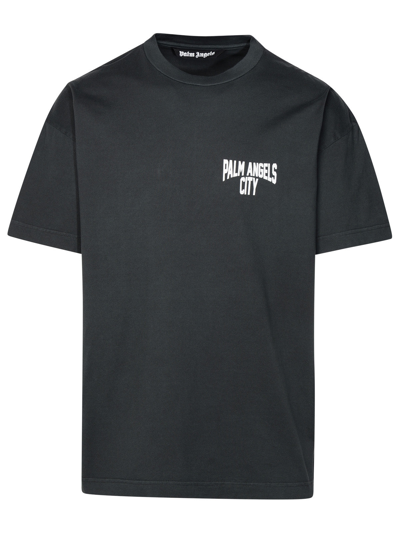 Shop Palm Angels Man  'pa City' Grey Cotton T-shirt In Gray