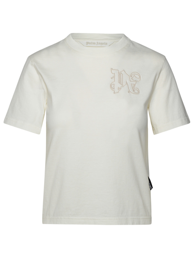 Shop Palm Angels 'monogram' Ivory Cotton T-shirt Woman In Multicolor