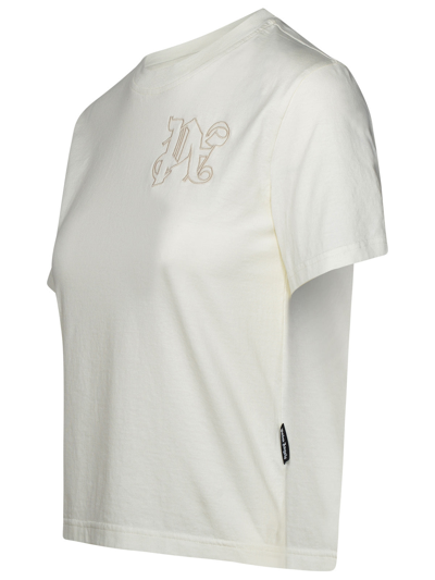 Shop Palm Angels 'monogram' Ivory Cotton T-shirt Woman In Multicolor