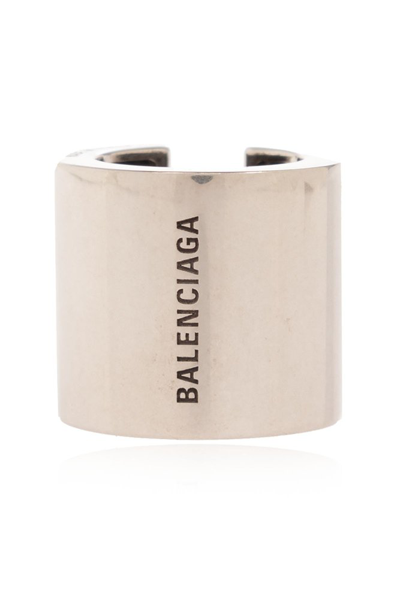 Shop Balenciaga Logo Engraved Ear Cuff In Silver