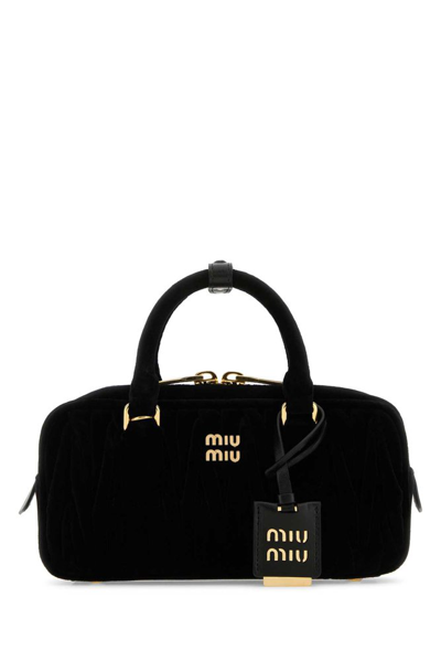 Shop Miu Miu Arcadie Matelassé Velvet Tote Bag In Black