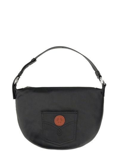 Shop Moschino Jeans Zipped Shoulder Bag In Black