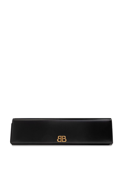 Shop Balenciaga Logo Plaque Maxi Clutch Bag In Black