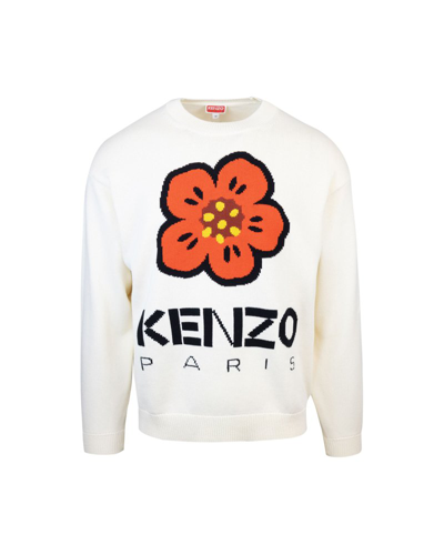 Shop Kenzo Boke Flower Logo Intarsia Crewneck Jumper In White