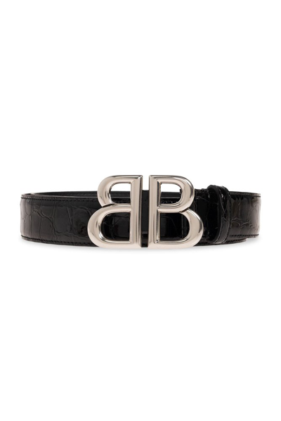 Shop Balenciaga Monaco Logo Plaque Embossed Belt In Black