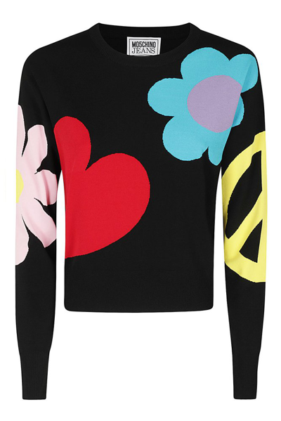 Shop Moschino Jeans Patterned Intarsia In Black