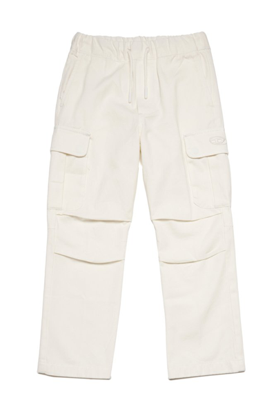 Shop Diesel Kids Picar Logo Embroiered Cargo Trousers In White