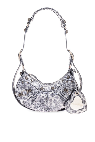 Shop Balenciaga Le Cagole Leopard Print Xs Shoulder Bag In Silver