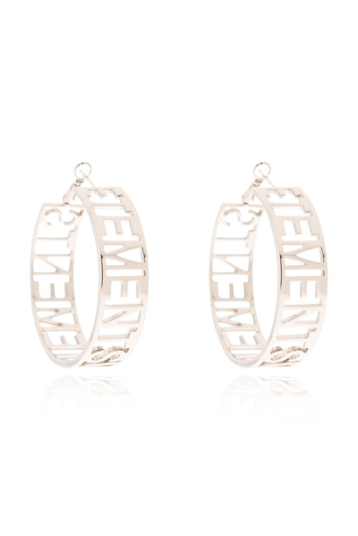 Shop Vetements Logo Lettering Hoop Earrings In Silver