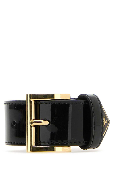 Shop Prada Logo Buckle Bracelet In Black