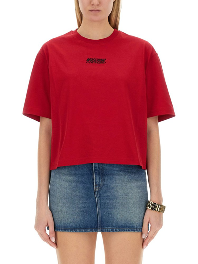 Shop Moschino Logo Detailed Crewneck T In Red