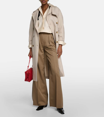 Shop Max Mara Libbra Wool And Mohair Wide-leg Pants In Brown